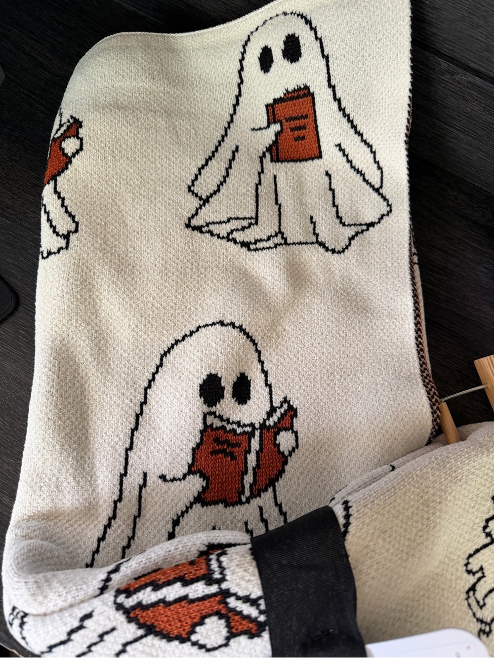 Ghost Reading Knit Throw Blanket - White & Orange